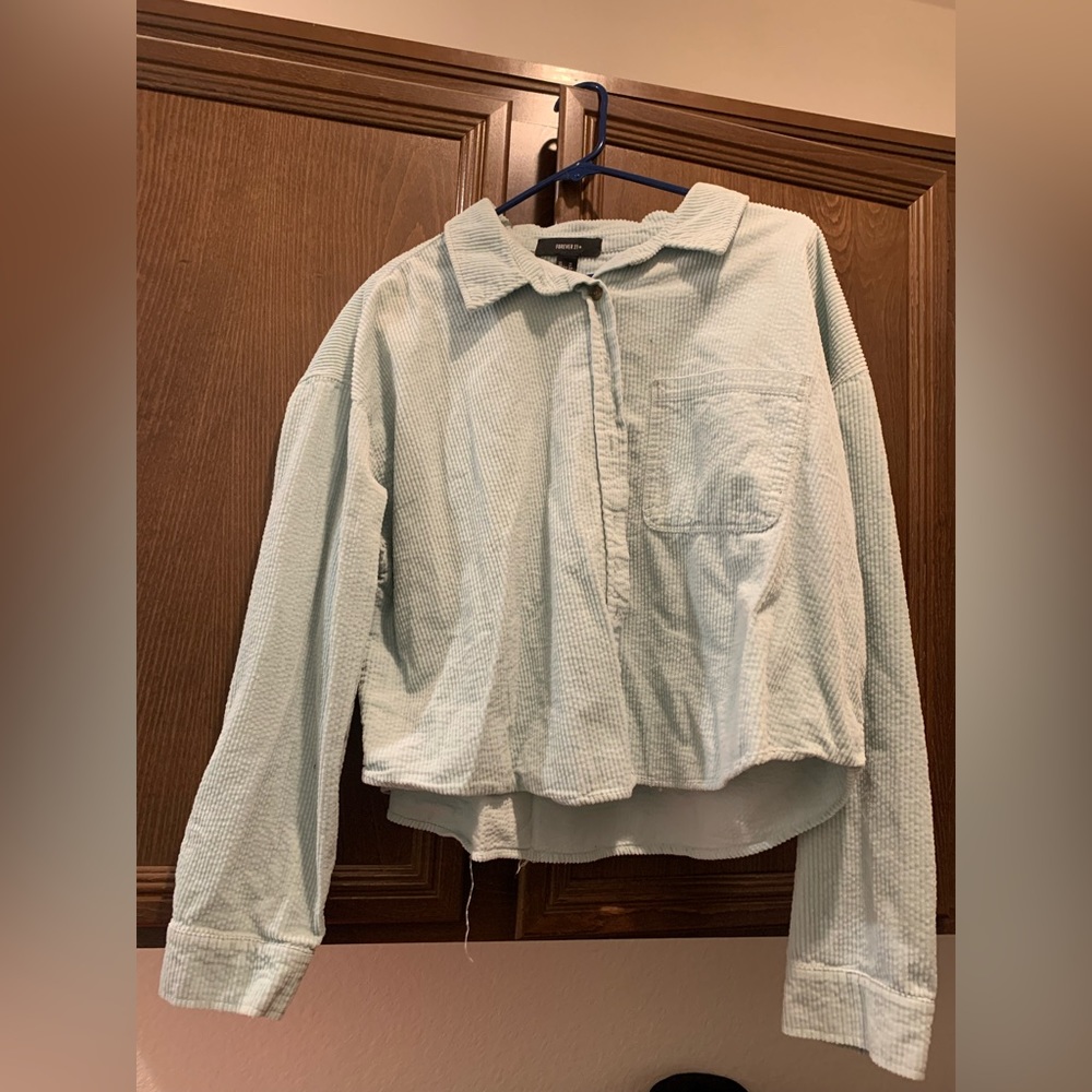 Forever 21 Plus Size Corduroy Shacket- Green Haze